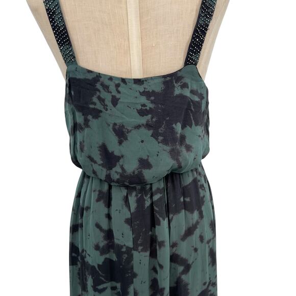Zara Maxi Dress Tie Dye Printed Chiffon Beaded Straps‎ Green Size Small - Picture 11 of 16